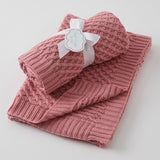 Basket Weave Knit Blanket Pink