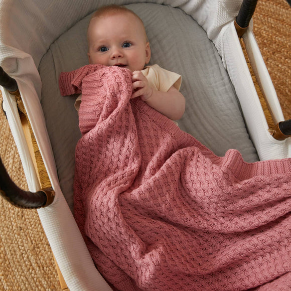 Basket Weave Knit Blanket Pink