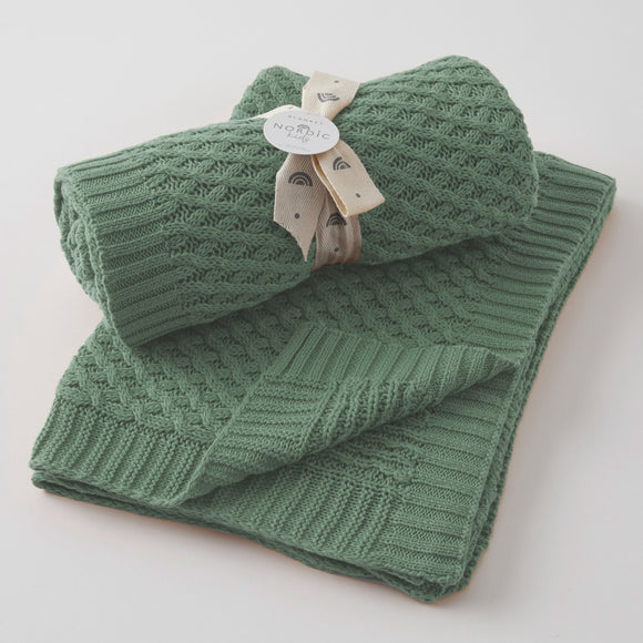 Basket Weave Knit Blanket Forest Green