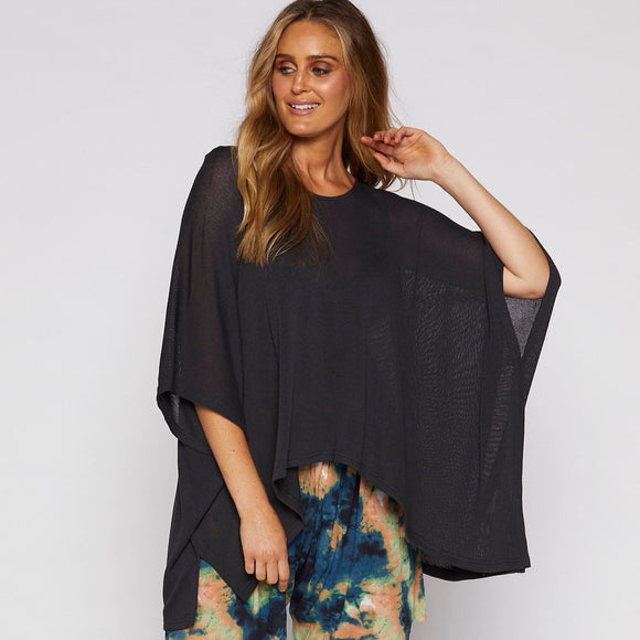 Sheer Knit Poncho - Charcoal