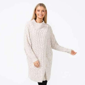 Cable Long Knit Cardigan - Stone