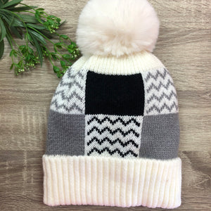 Pattern Knit Beanie - Winter White