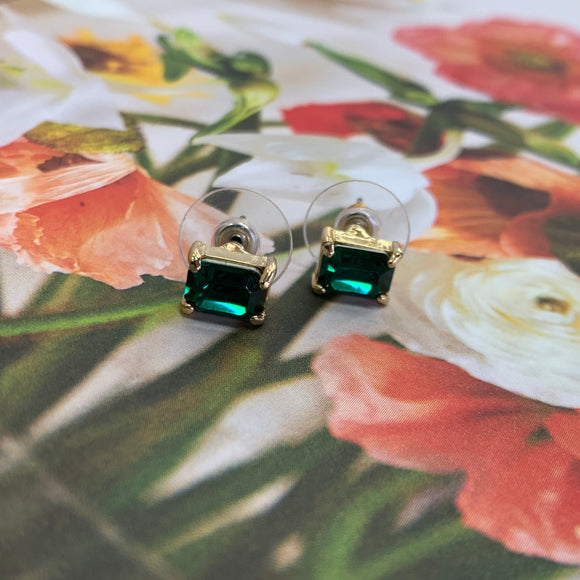 Rectangle Crystal Earring - Emerald/Gold