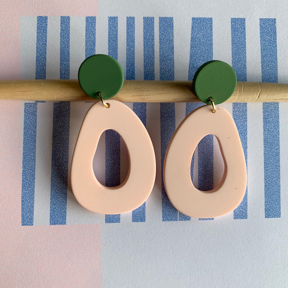 Maggie Oval Drop Earrings - Green/Pink