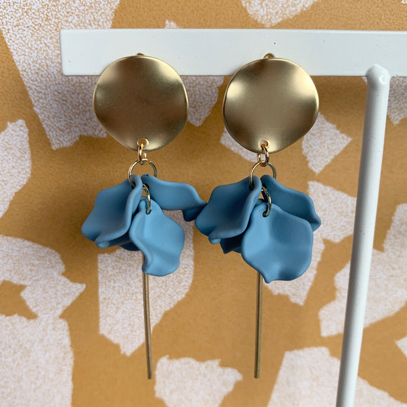 Floral Drop Earring - Blue/Gold