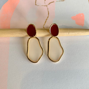 Abstract Drop Earring - Deep Red/Cream/Gold