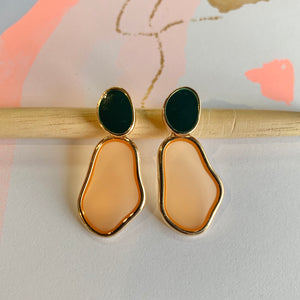 Abstract Drop Earring - Green/Peach/Gold
