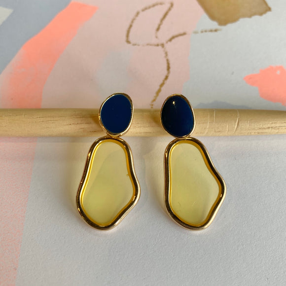 Abstract Drop Earring - Navy/Amber/Gold