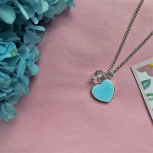 SALE! Blue Glitter Heart Necklace - Silver