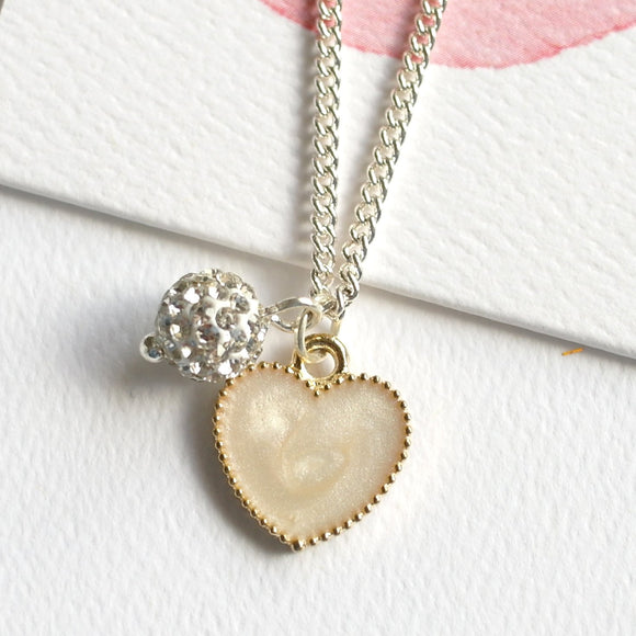 Cream Heart Necklace - Silver